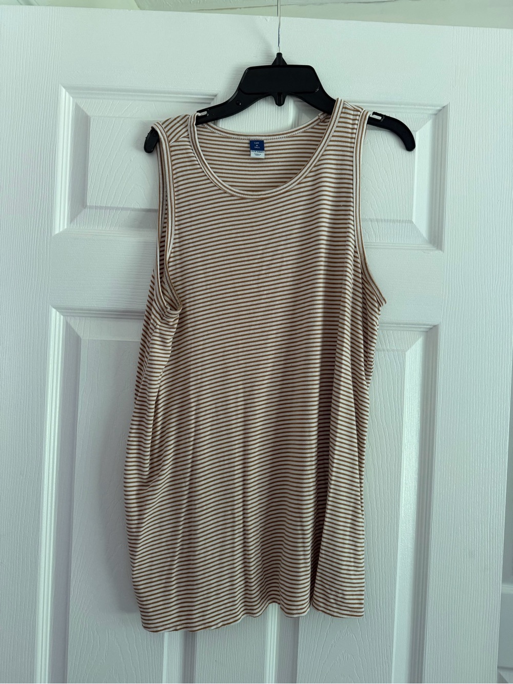 Old Navy Beige and White Striped Tank Top